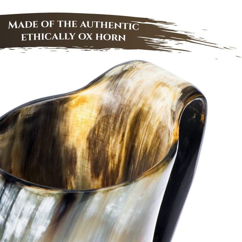 Trondebal Viking Drinking Horn Mug  15-20 Oz Natural Ox Horn Cup & Cofee Stein | Cool Unique Gift for Men and Women  Home Decor Accessories | Shot Glasses for Beer  Ale  Whiskey  Mead - Image 2